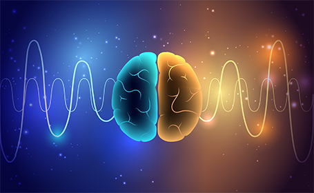 illustration of the brain and brainwaves in day and night