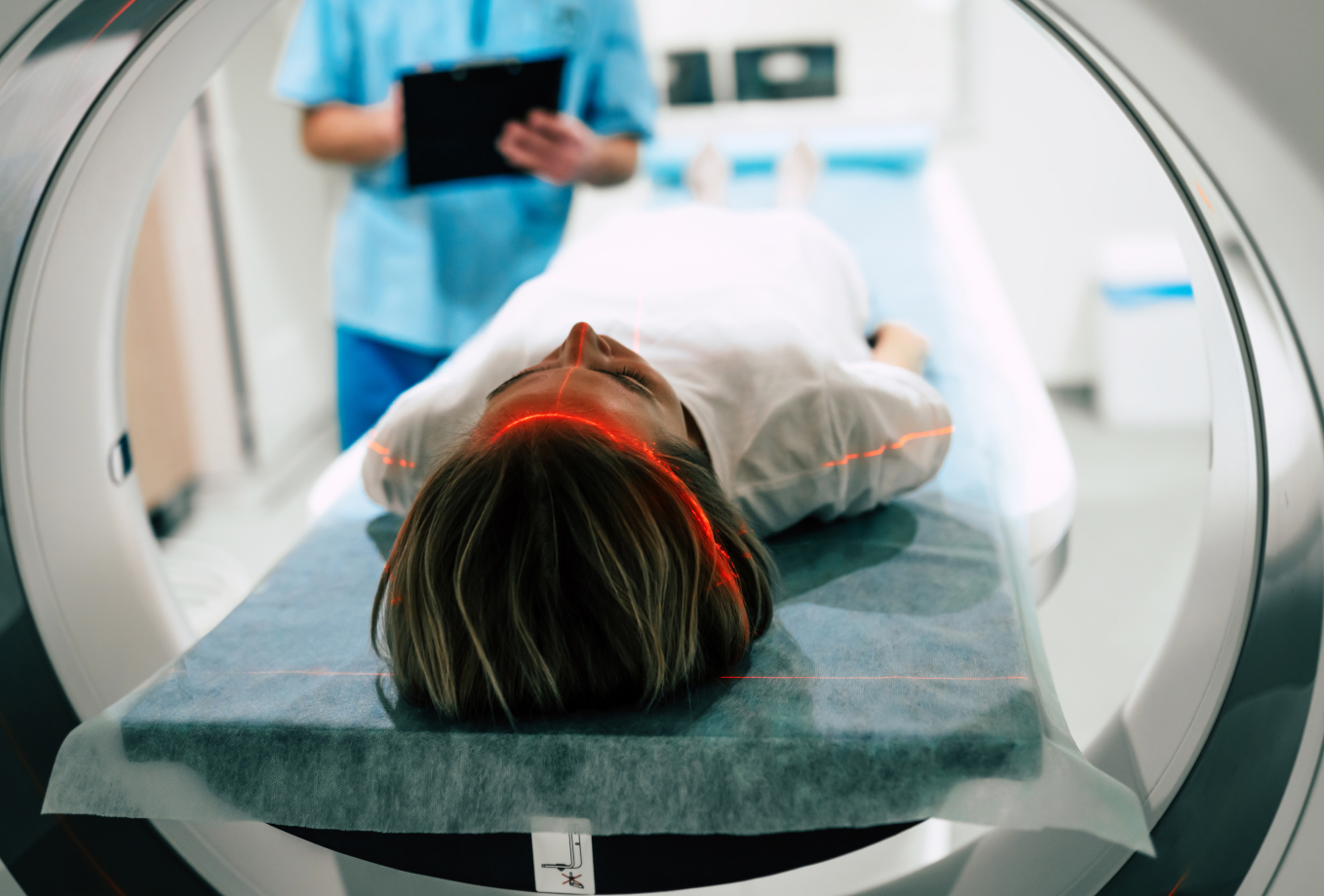 Patient inside a GE healthcare 3T MRI scanner