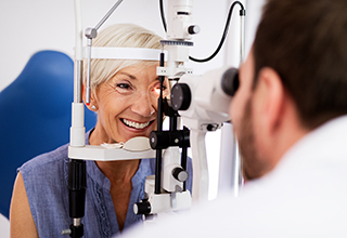 Female having an eye scan