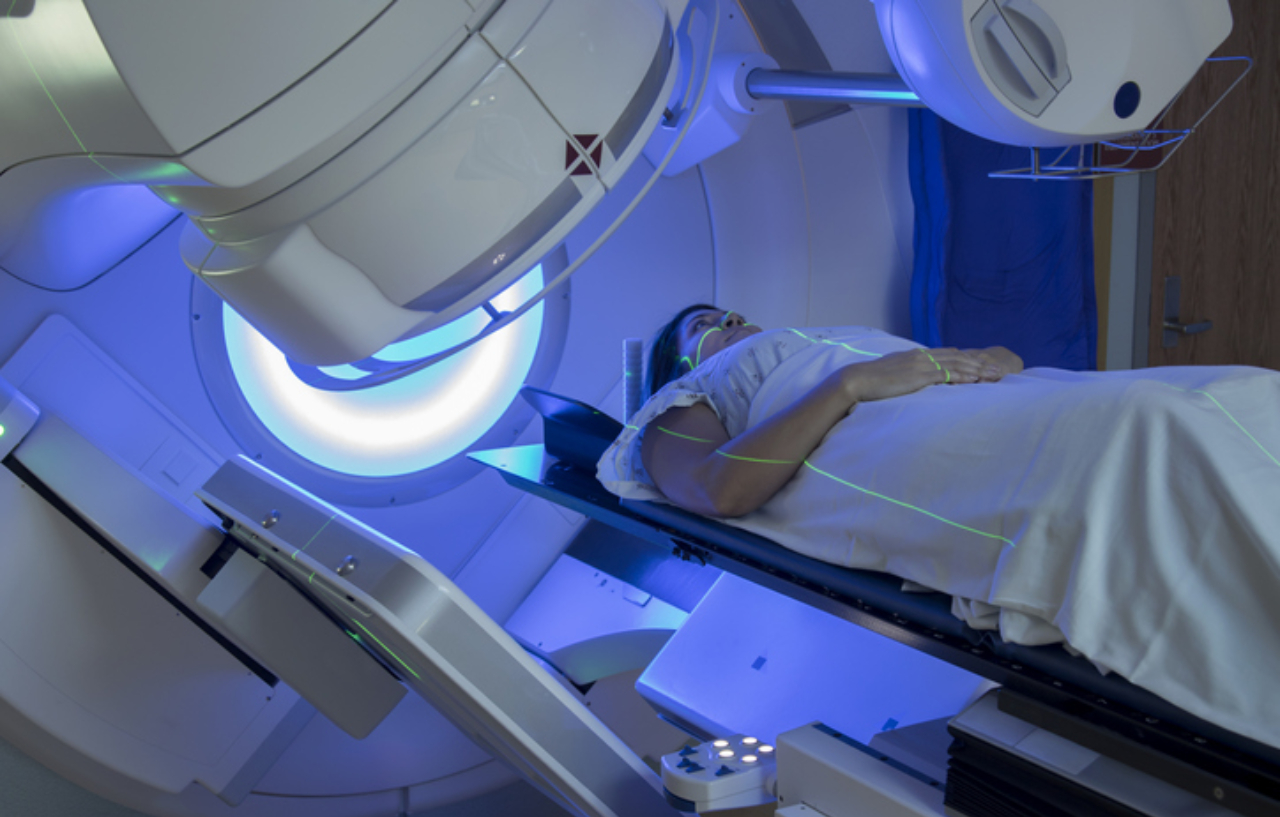 Woman receiving single-dose intraoperative radiotherapy treatment (SD IORT) for breast cancer