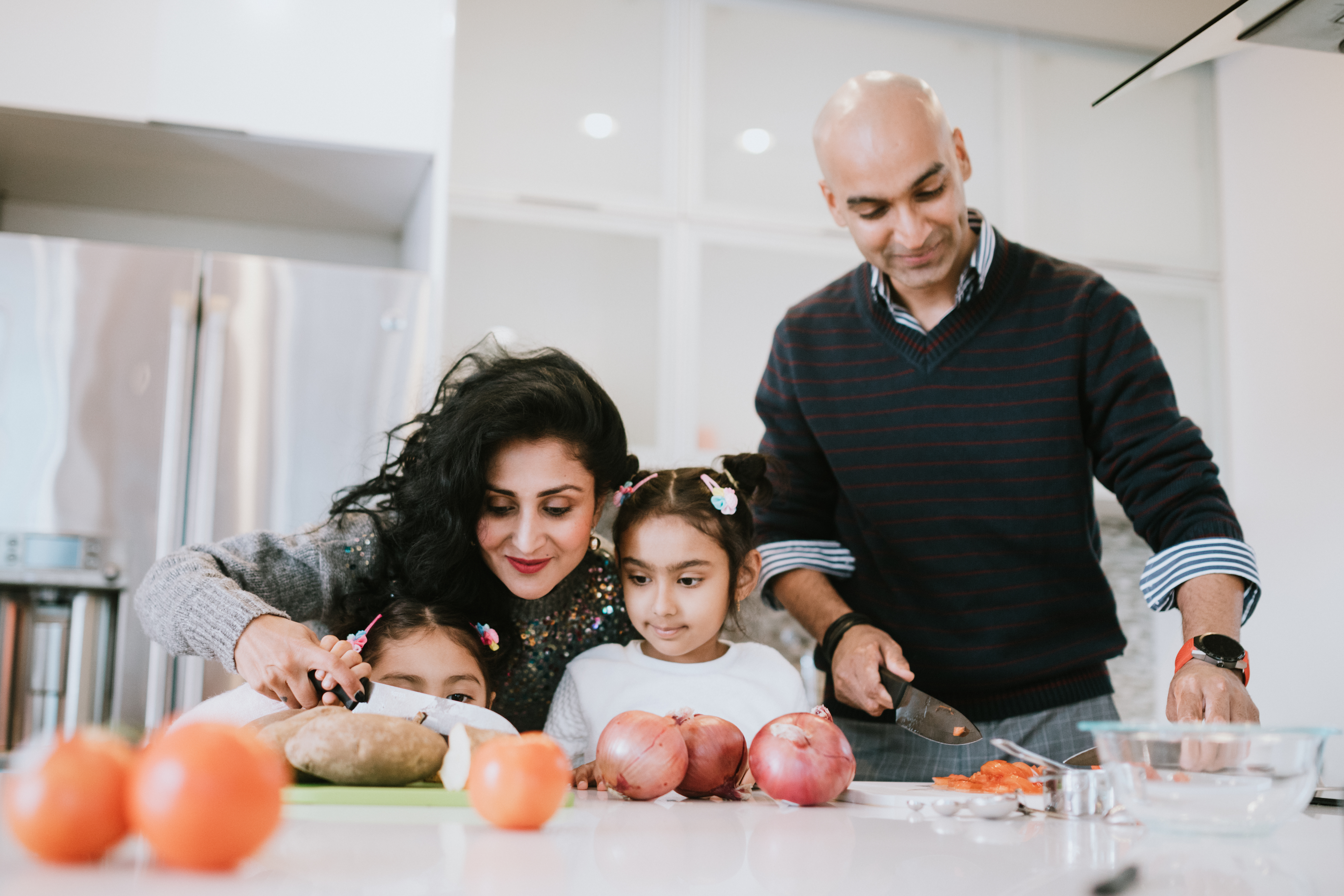 A family cooking a nutritious meal together